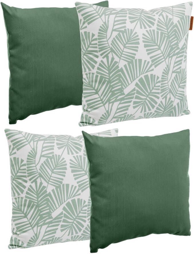 Merkloos Hesperide Bank sier tuin kussens binnen buiten set 4x stuks palm print groen 40x40 cm Sierkussens