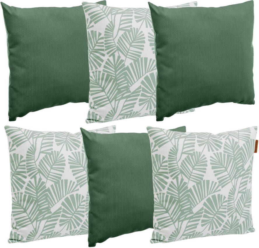 Merkloos Hesperide Bank sier tuin kussens binnen buiten set 6x stuks palm print groen 40x40 cm Sierkussens