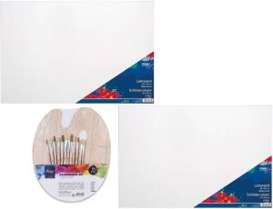 Merkloos Hobby speelgoed set 2x Schildersdoeken 40 x 60 cm met palet en 12 kwasten Schildersdoeken