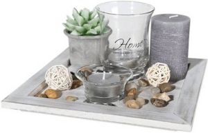 Merkloos Woondecoratie tafel dienblad met theelichtjes 20 cm Kaarsenplateaus