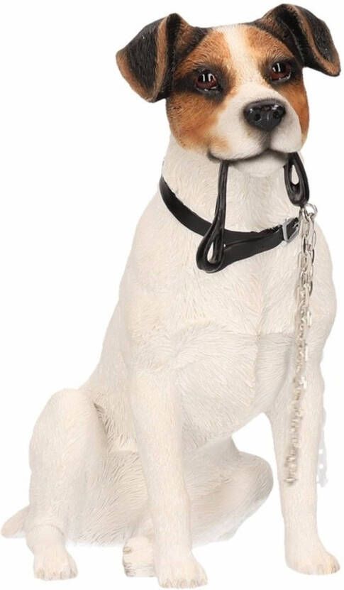 Merkloos Honden beeldje Jack Russel hond met riem 15 cm Beeldjes
