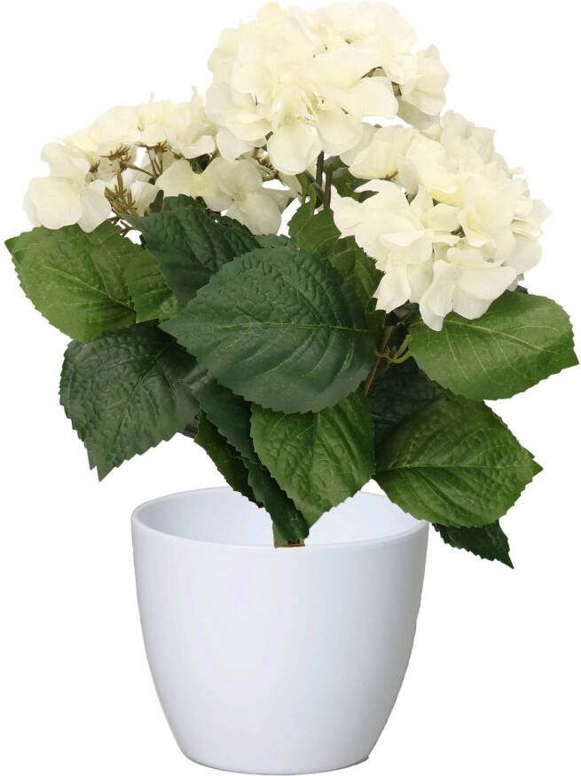 Merkloos Hortensia kunstplant met bloemen wit in pot wit 40 cm hoog Kunstplanten
