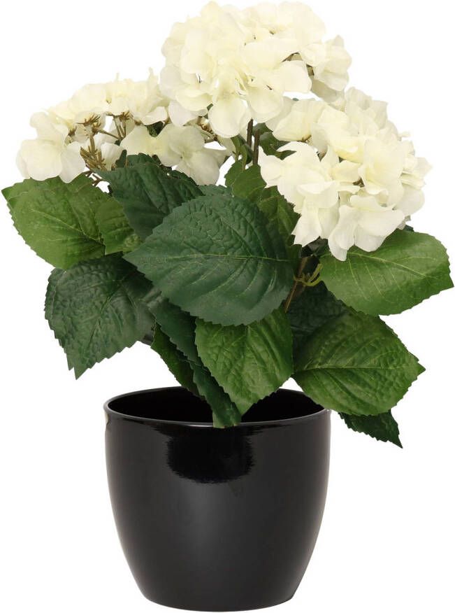 Merkloos Hortensia kunstplant met bloemen wit in pot zwart 40 cm hoog Kunstplanten