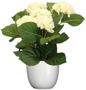 Merkloos Hortensia kunstplant kunstbloemen 36 cm wit in pot wit glans Kunstplanten