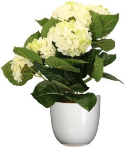 Merkloos Hortensia kunstplant kunstbloemen 36 cm wit groen in pot wit glans Kunstplanten