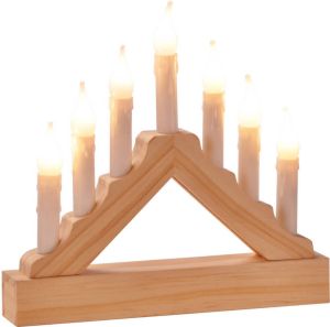 Merkloos Houten Kaarsenbrug Met Led Verlichting Warm Wit 7 Lampjes 21 Cm Kerstverlichting Figuur