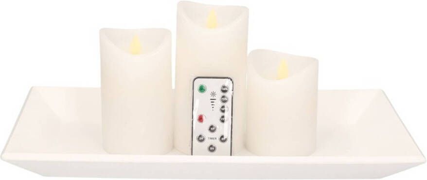 Merkloos Houten kaarsenonderbord plateau met LED kaarsen set 3 stuks wit Kaarsenplateaus