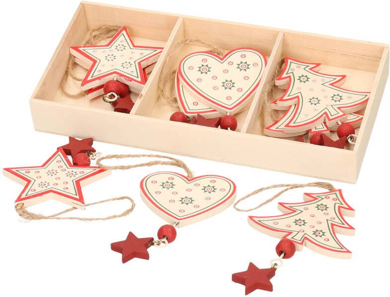 Merkloos Kersthangers set van 6x witte houten ornamenten 10 cm Kersthangers