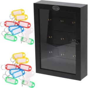 Merkloos Houten Sleutelkastje Met 20x Stuks Sleutellabels Zwart 19 X 27 Cm Sleutelkluisjes