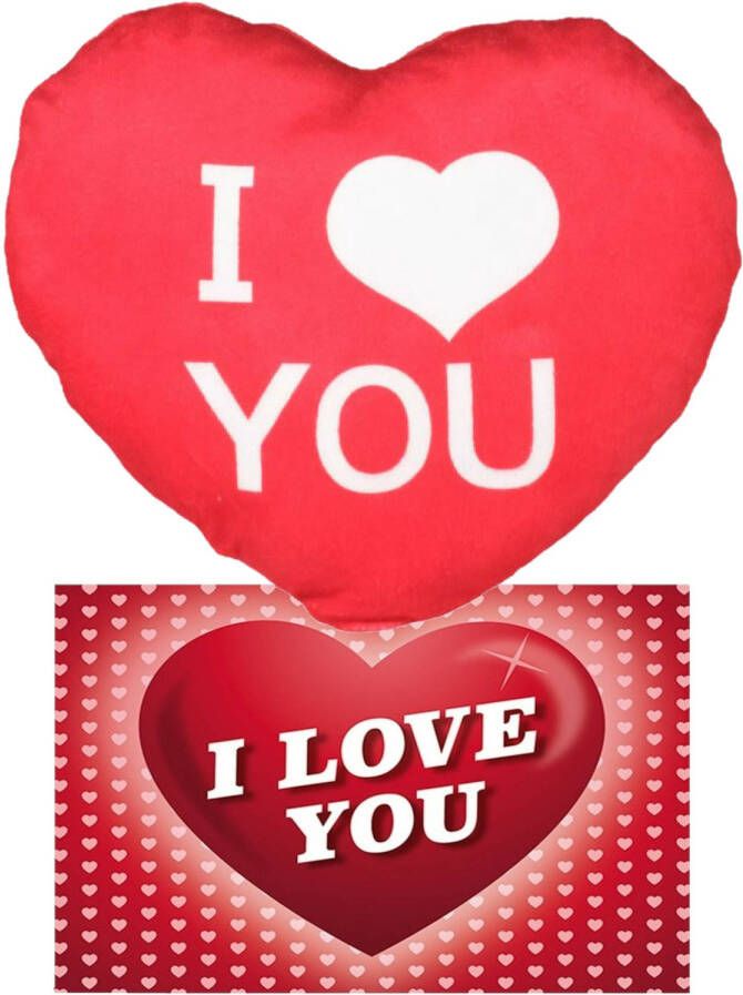 Merkloos I Love You Set Hartjes kussen met ansichtkaart Rood 30 cm Sierkussens
