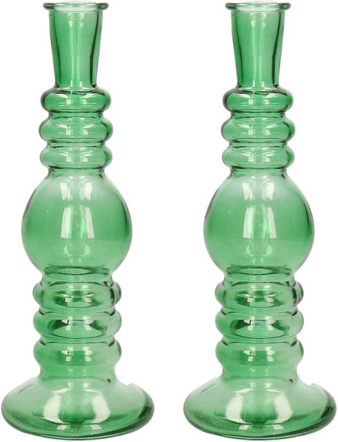 Merkloos Ideas 4 Seasons Bloemenvaas Florence 2x groen glas helder D8 5 x H23 cm Vazen