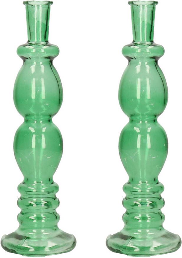 Merkloos Ideas 4 Seasons Bloemenvaas Florence 2x groen glas helder D9 x H28 cm Vazen