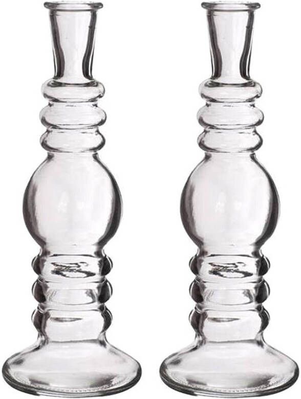 Merkloos Kaarsen kandelaar Florence 2x transparant glas helder D8 5 x H23 cm kaars kandelaars