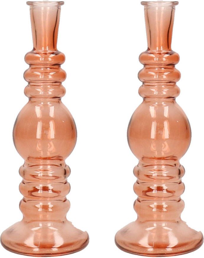 Merkloos Kaarsen kandelaar Florence 2x zacht oranje glas helder D8 5 x H23 cm kaars kandelaars