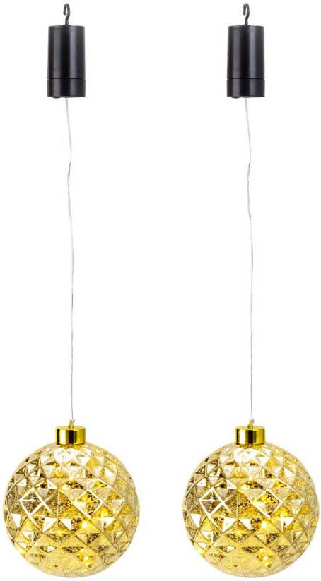 Merkloos IKO kerstbal goud 2x met led verlichting- D15 cm aan draad kerstverlichting figuur