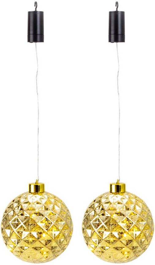 Merkloos IKO kerstbal goud 2x met led verlichting- D20 cm aan draad kerstverlichting figuur