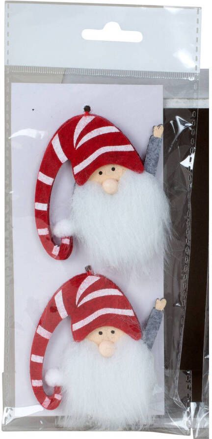 Merkloos IKO kersthangers kerstballen -gnomes kabouters- rood 2x vilt Kersthangers