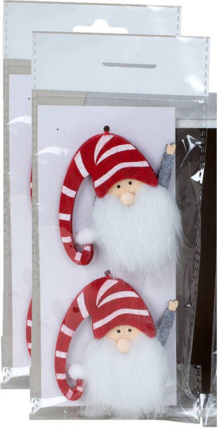 Merkloos IKO kersthangers kerstballen -gnomes kabouters- rood 4x vilt Kersthangers