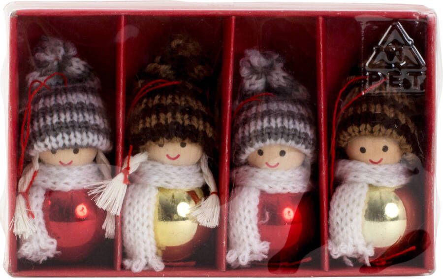 Merkloos IKO kersthangers kerstballen -poppetjes- gekleurd 4x hout Kersthangers