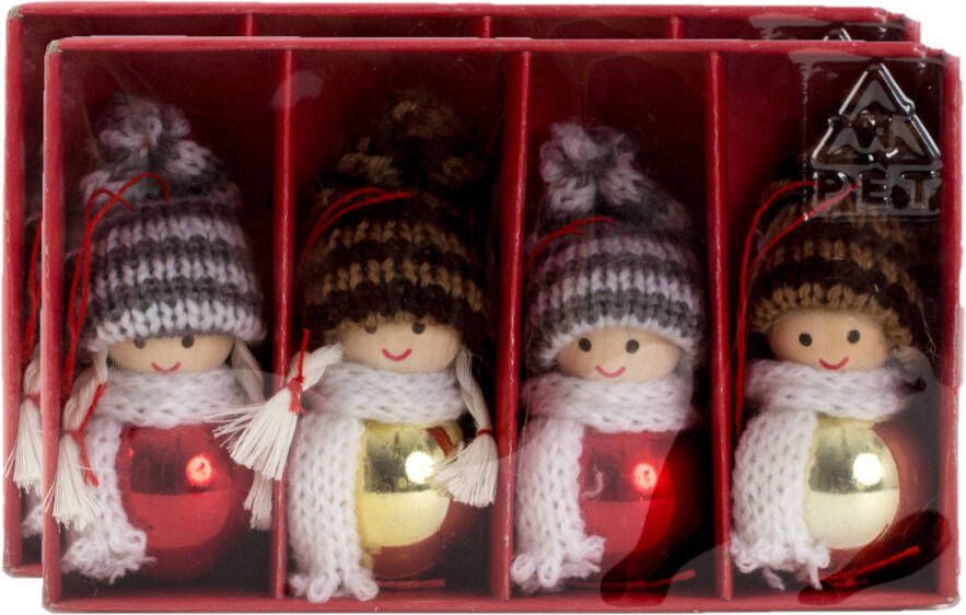 Merkloos IKO kersthangers kerstballen -poppetjes- gekleurd 8x hout Kersthangers