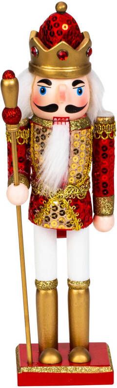Merkloos IKO notenkraker soldaat beeld 30 cm rood wit goud hout Kerstbeeldjes