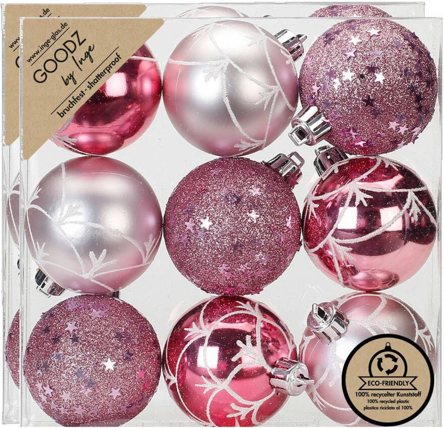 Merkloos Inge Christmas Goodz kerstballen 18x st- 6 cm kunststof roze Kerstbal