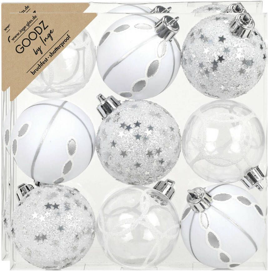 Merkloos Inge Christmas Goodz kerstballen-18x st- 6 cm kunststof zilver wit Kerstbal