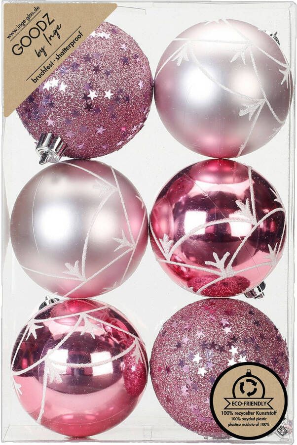 Merkloos Inge Christmas Goodz kerstballen 6x st- 8 cm kunststof roze Kerstbal