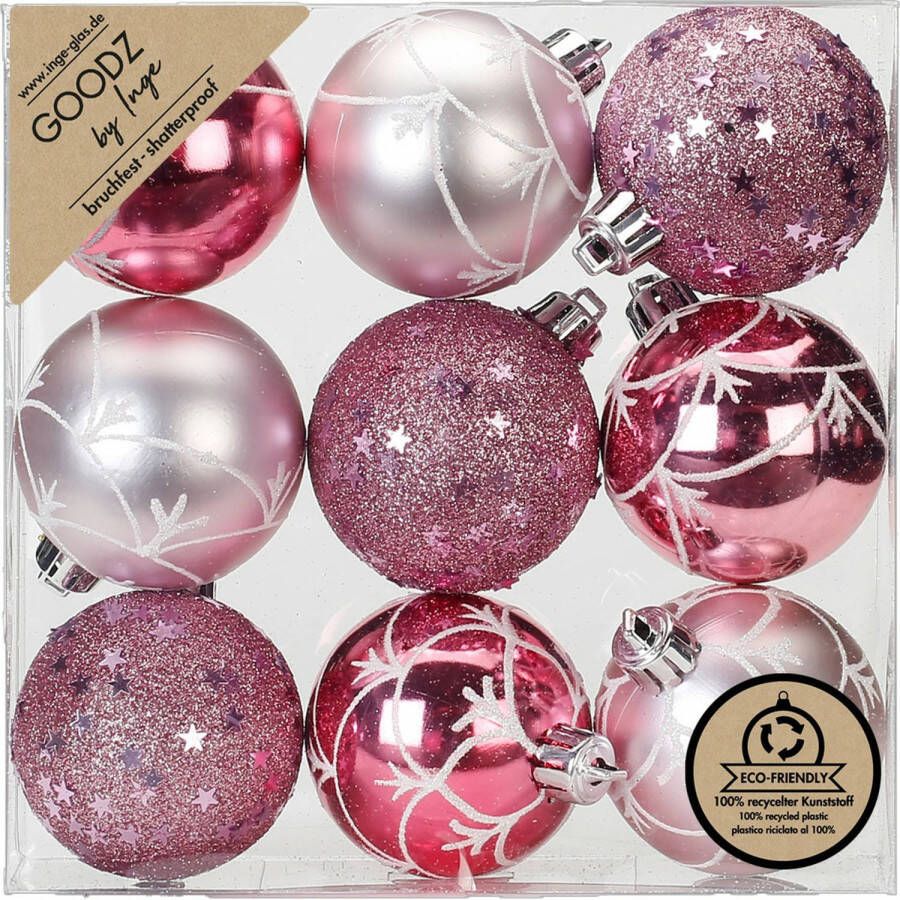 Merkloos Inge Christmas Goodz kerstballen 9x st- 6 cm kunststof roze Kerstbal