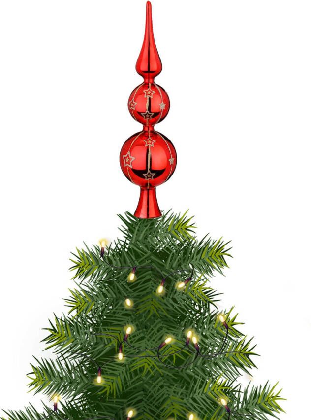 Merkloos Inge Christmas Goodz kerstboom piek gedecoreerd rood glas 31 cm kerstboompieken