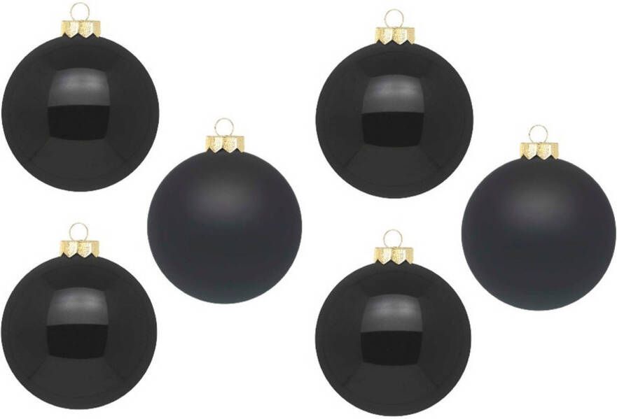 Merkloos Inge Christmas grote kerstballen 6x zwart 10 cm glas Kerstbal