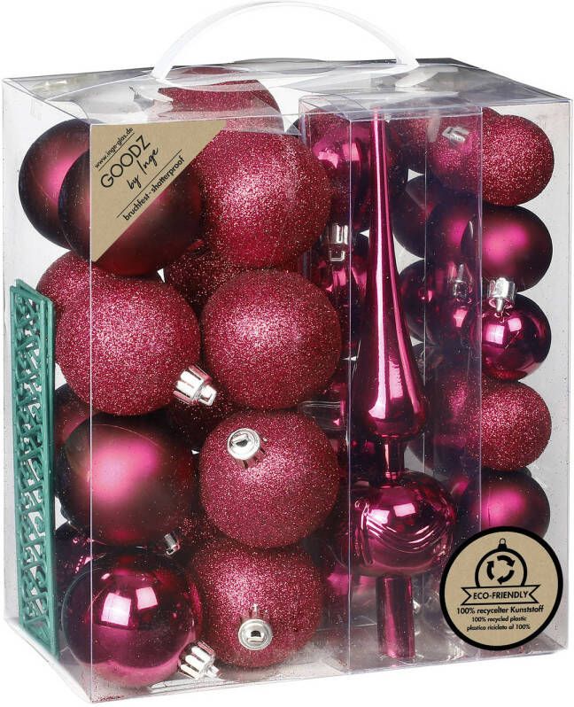 Merkloos Inge Christmas kerstballen -39-dlg- bessen roze kunststof met piek Kerstbal