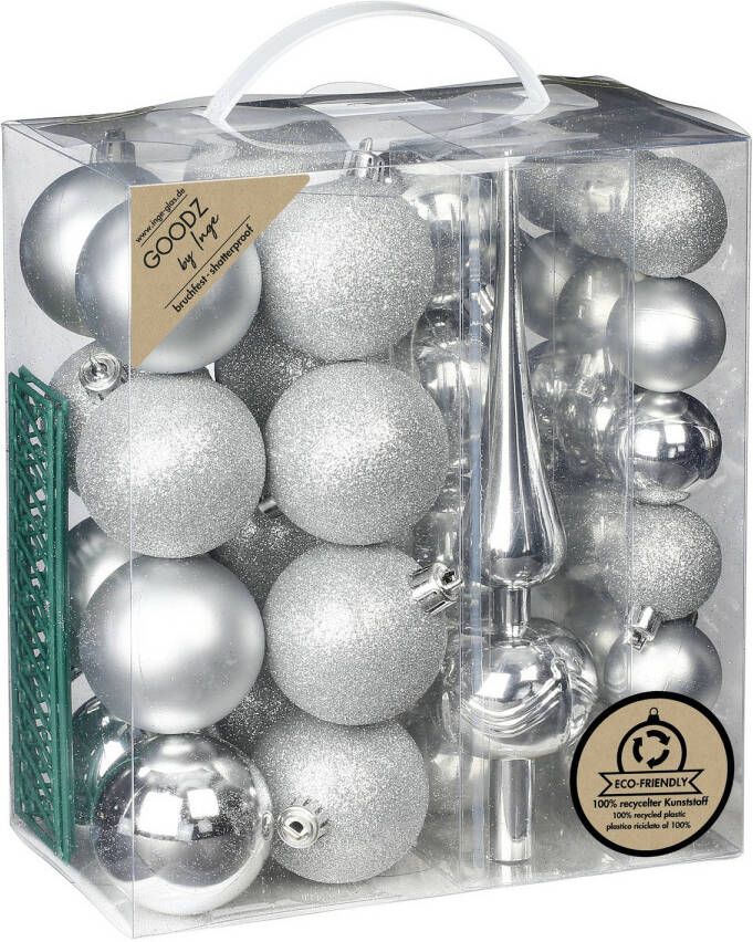 Merkloos Inge Christmas kerstballen -39-dlg- zilver kunststof met piek Kerstbal
