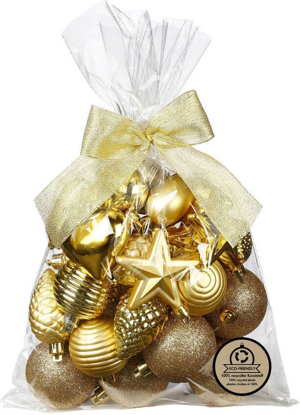 Merkloos Inge Christmas kerstballen en hangers -30x -kunststof -goud Kerstbal