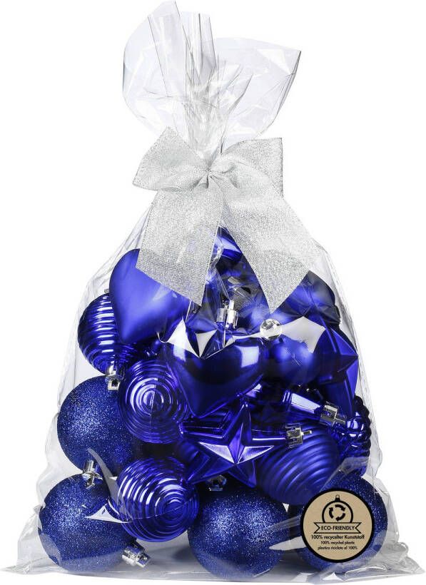 Merkloos Inge Christmas kerstballen en hangers -30x -kunststof -kobalt blauw Kerstbal