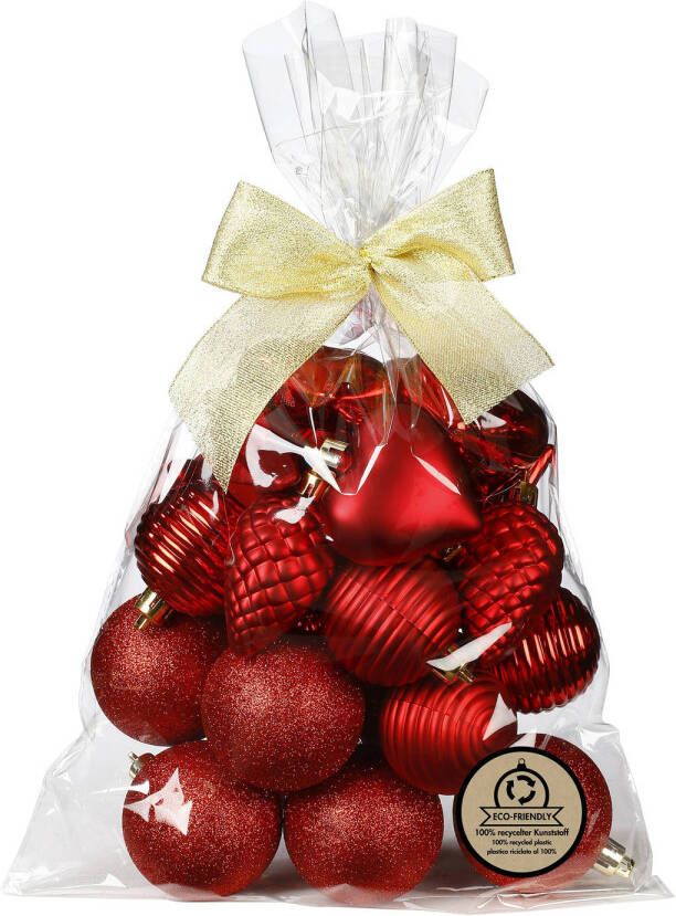 Merkloos Inge Christmas kerstballen en hangers -30x -kunststof -rood Kerstbal