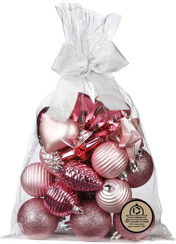Merkloos Inge Christmas kerstballen en hangers -30x -kunststof -roze Kerstbal