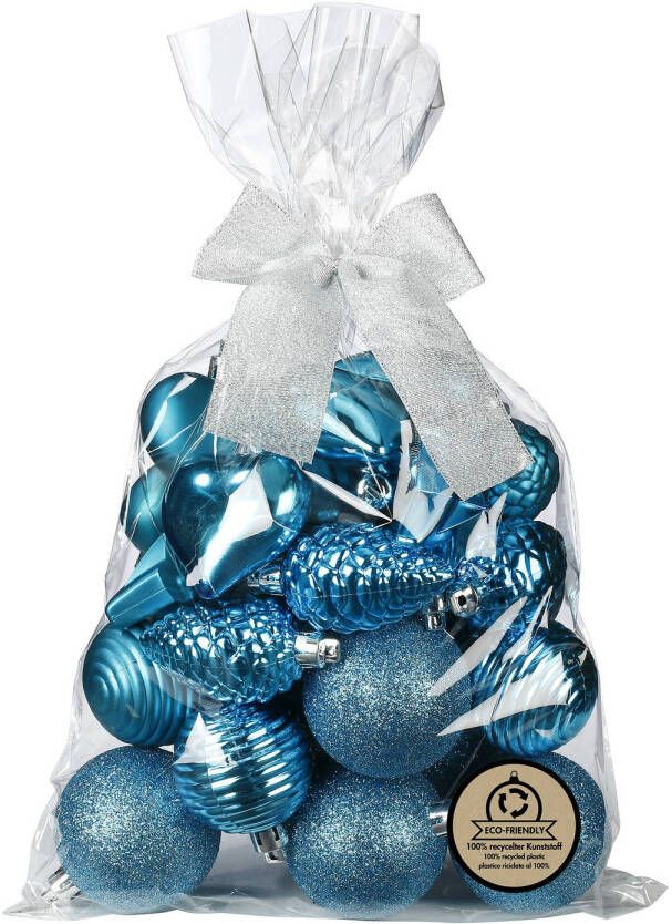 Merkloos Inge Christmas kerstballen en hangers -30x -kunststof -turquoise Kerstbal