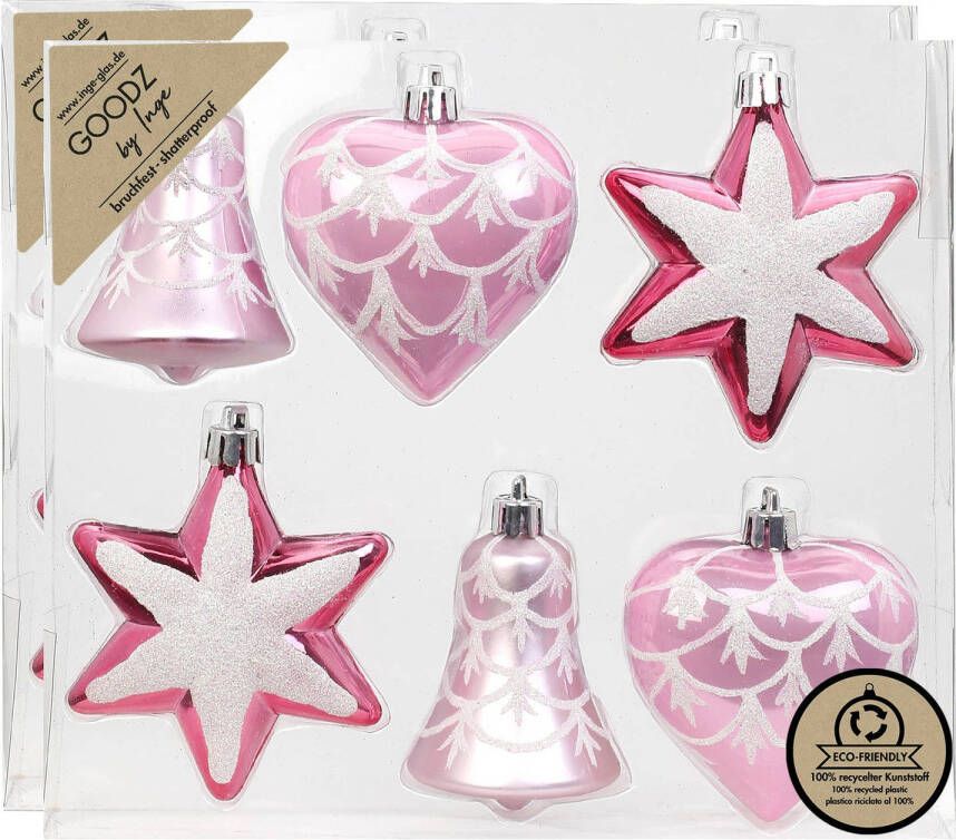Merkloos Inge Christmas kerstornamenten figuurtjes 12x stuks roze 9 cm Kersthangers