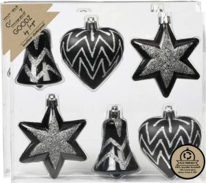 Merkloos Inge Christmas kerstornamenten figuurtjes 12x stuks zwart 9 cm Kersthangers