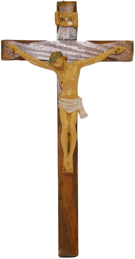 Merkloos Jezus aan kruis beeld voor aan de muur 25 x 13 cm Kerstbeeldjes