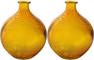 Merkloos Jodeco Bloemenvaas 2x geel glas ribbel D16 x H20 cm Vazen