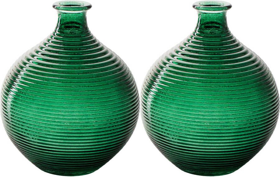 Merkloos Jodeco Bloemenvaas 2x groen glas ribbel D16 x H20 cm Vazen