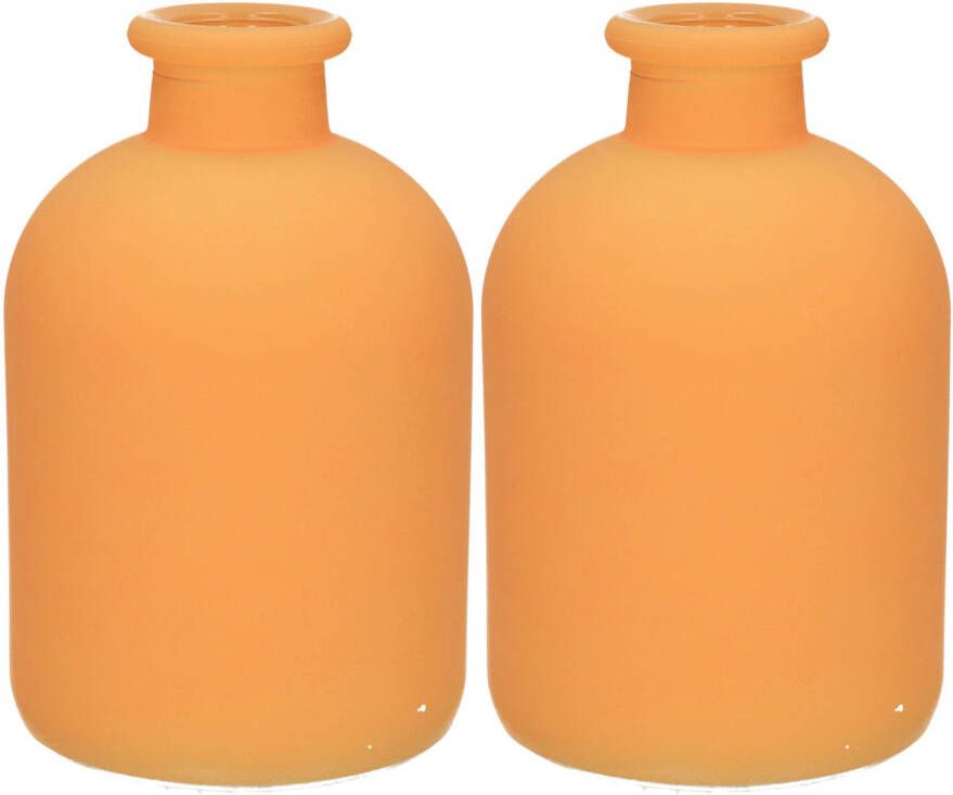 Merkloos Jodeco bloemenvaas Avignon 2x Fles model glas mat oranje- H17 x D11 cm Vazen