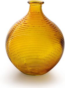 Merkloos Jodeco Bloemenvaas geel glas ribbel D16 x H20 cm Vazen