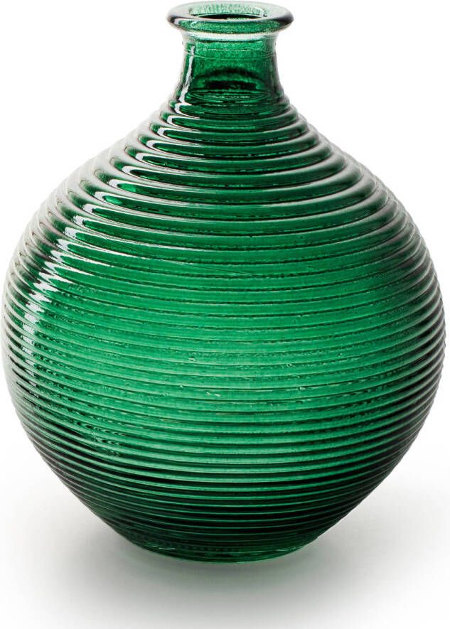 Merkloos Jodeco Bloemenvaas groen glas ribbel D16 x H20 cm Vazen