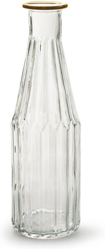 Merkloos Jodeco Bloemenvaas Marseille Fles model glas transparant goud H25 x D7 cm Vazen