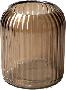 Merkloos Jodeco Bloemenvaas striped lichtbruin transparant glas H13 x D11cm Vazen