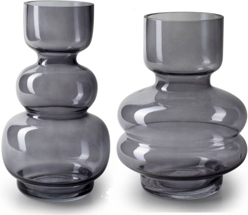 Merkloos Jodeco vazen glas 2x stuks H20xD15 cm H25cm x D14cm modern Vazen