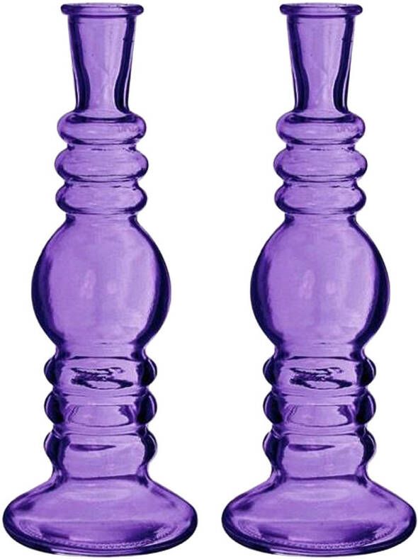 Merkloos Kaarsen kandelaar Florence 2x paars glas helder D8 5 x H23 cm kaars kandelaars
